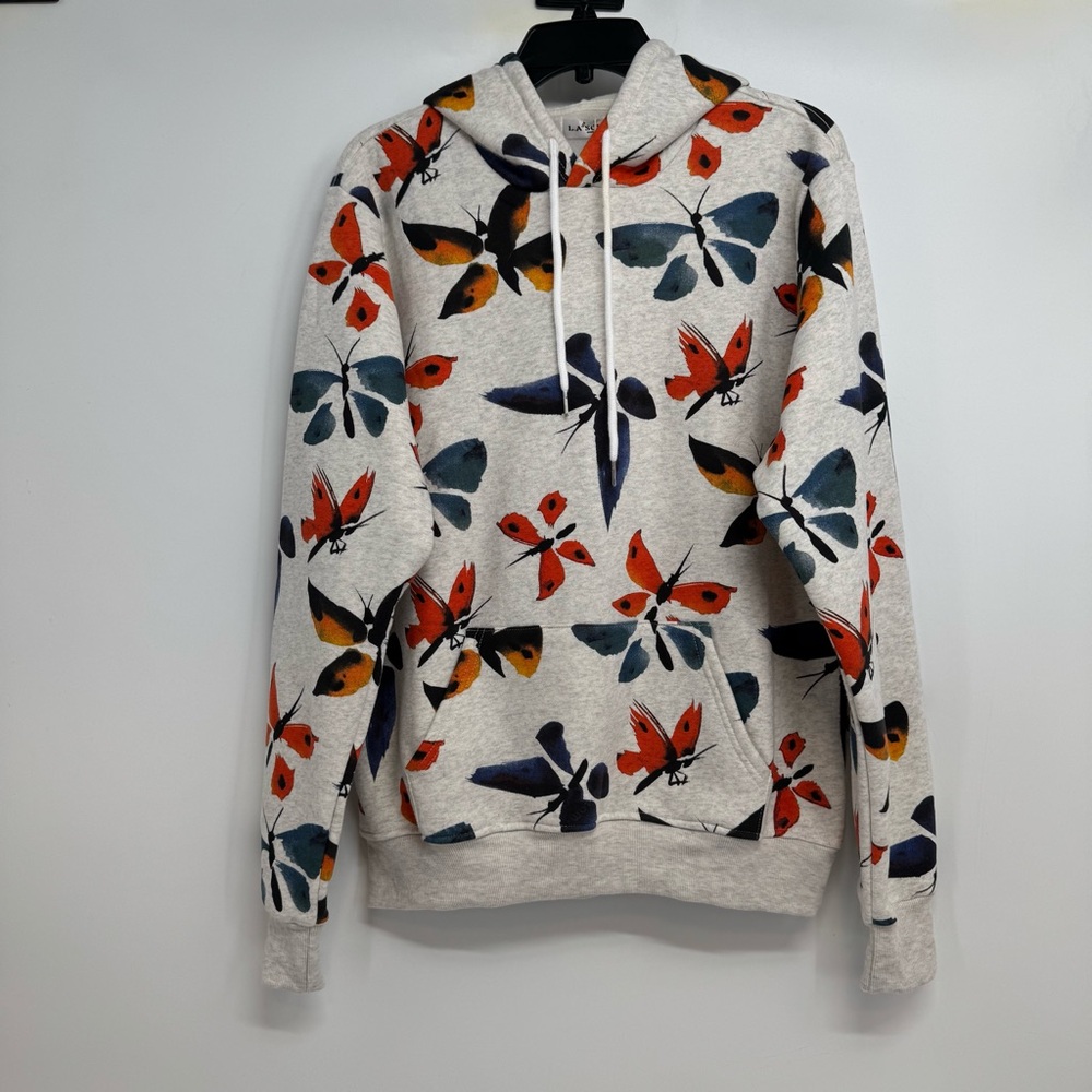 NWT Boutique LA SOUL Butterflieis Hoodie Sweatshirt Size M Light Gray New